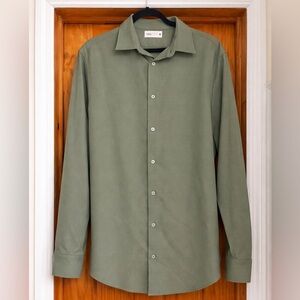 ZARA Men Olive Green Textured Button-Down Shirt | Size XL